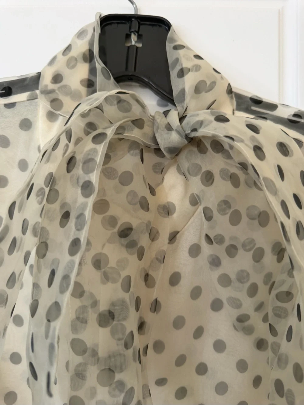 Zara Sheer Polka Dot Bow Tie Blouse - Black Dots on Cream